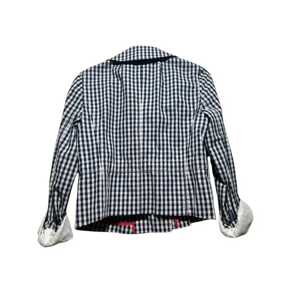 J.Crew Gingham Motorcycle Crop Jacket Womens Size 4 Linen Biker Cottage Preppy - Picture 4 of 16